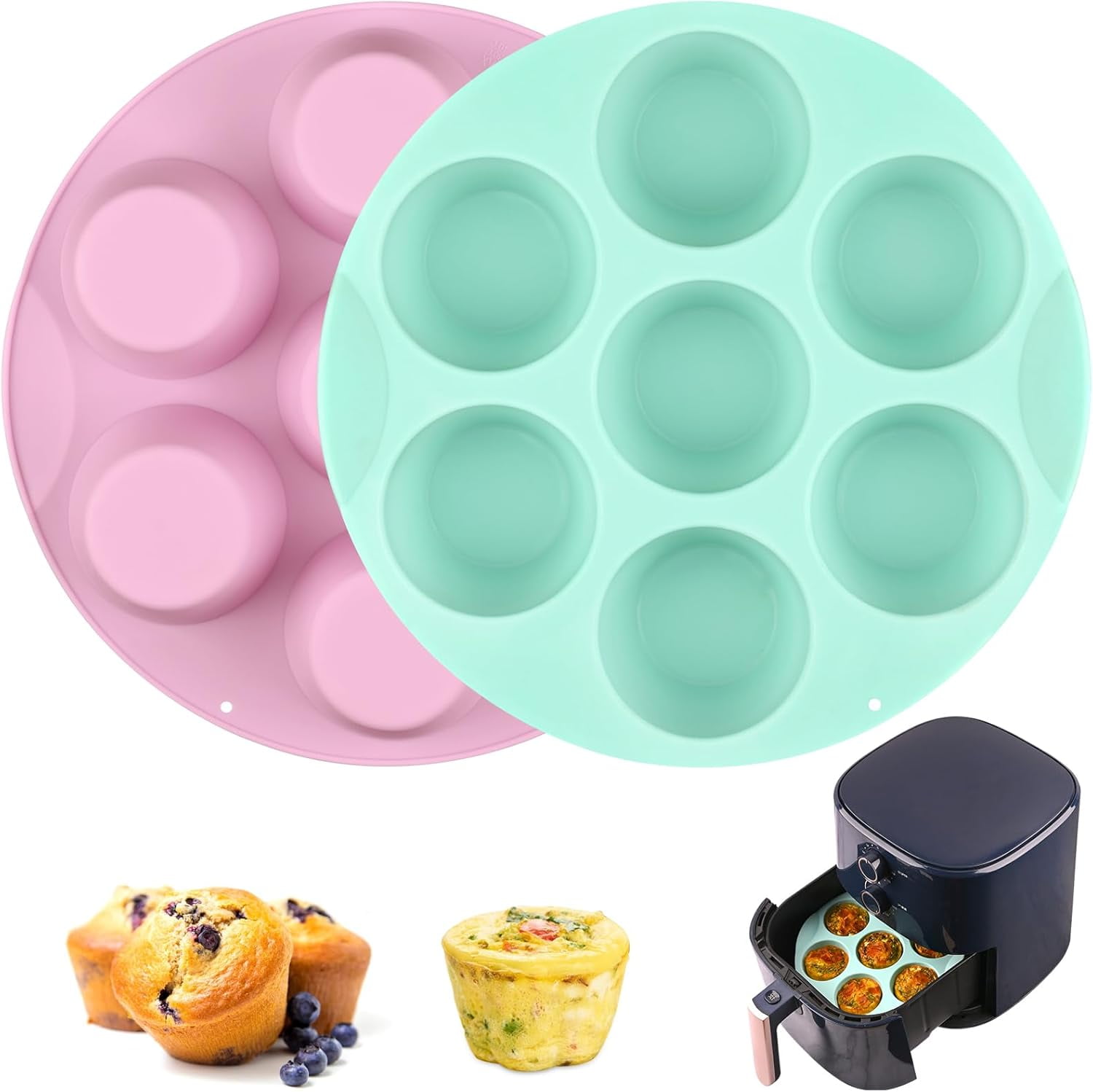 Puyeipt 2-Pack Silicone Egg Bite Molds - 7-Cup Round, For Air Fryer, Oven, Microwave, Pot, BPA Free, Red - View #13