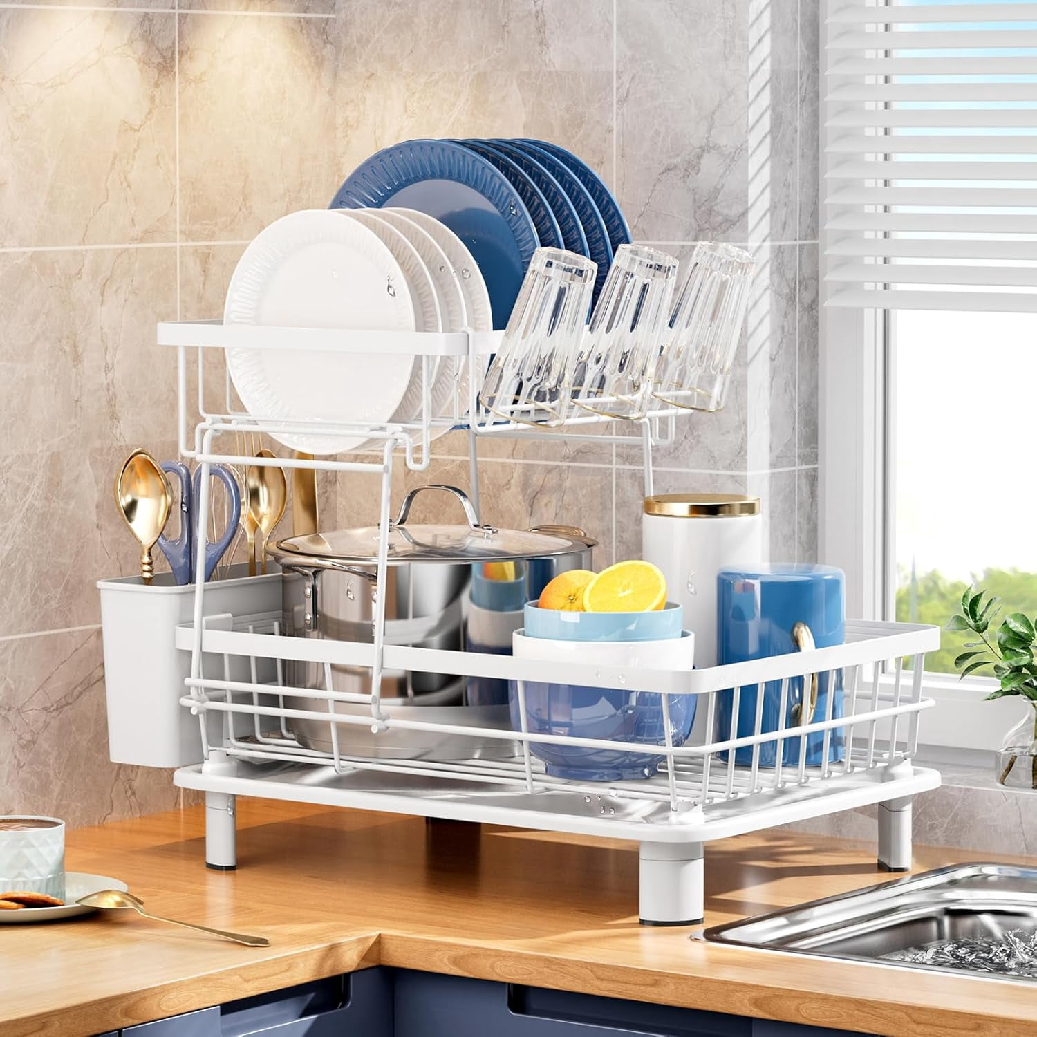 HYKE 2 Tiers Dish Drying Rack, Space-Saving for en Counter, Dish ...