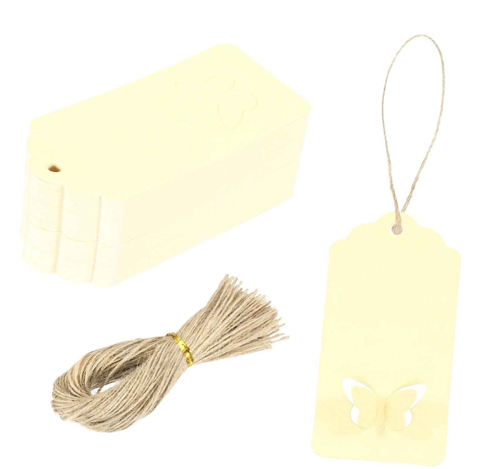 Hanging Sticker Label HYKE 200 Pieces Paper Tags with String, 3.5 by 1.6 Inch Blank Hanging ...