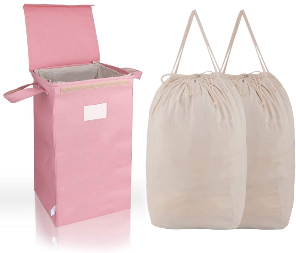 HYKE 210L Pink Laundry Hamper with Lid and 2 Removable Bags ...