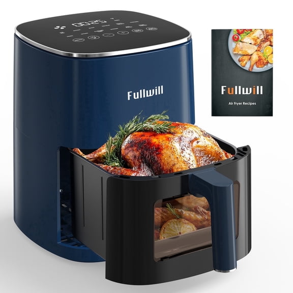 Fullwill 6QT Air Fryer with Viewing Window,12-in-1 Multi-Function Air Fry,Roast,Bake, Dehydrate, Fries,Nonstick and Dishwasher-Safe Basket,Family&friends Party,Max 400℉ Crisping 1700W,Blue