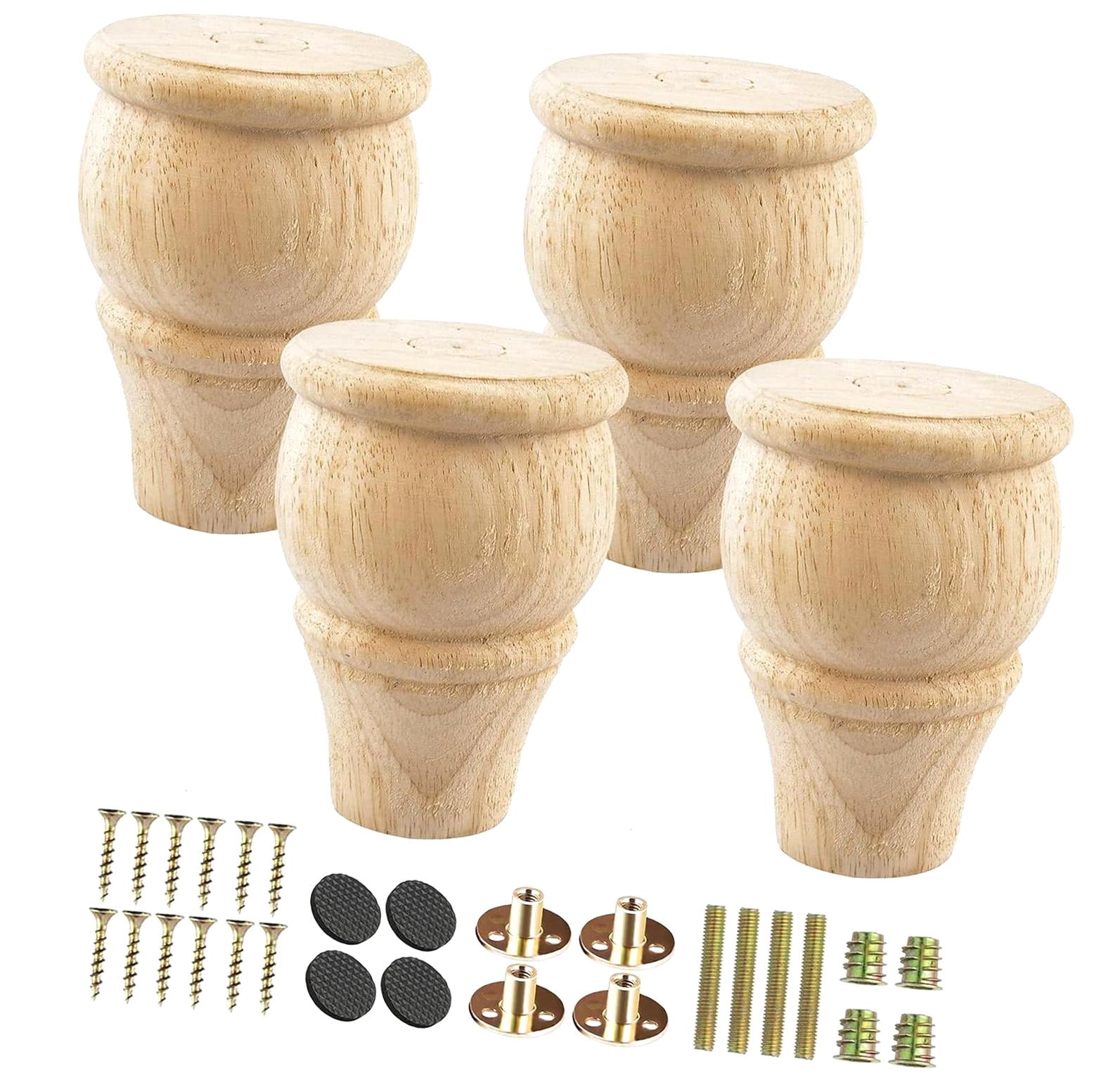 Michanco 6-Inch Wooden Furniture Legs – Set Of 4 Unfinished Solid Rubberwood Replacement Legs For Chairs, Ottomans, Cabinets & Dressers With M8 Bolts