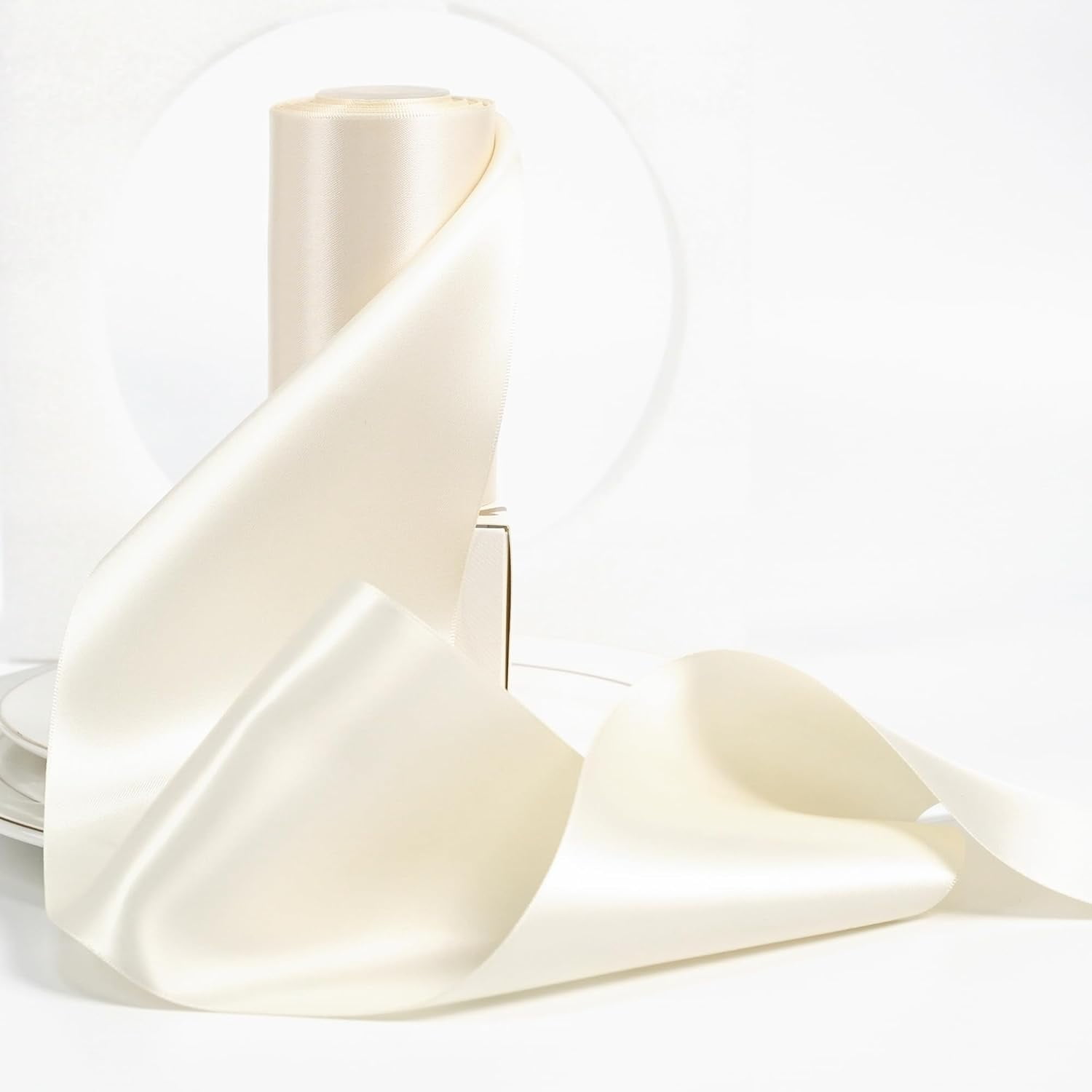 HYKE 4 inch Wide Satin Ribbon Ivory Ribbon Solid Color Double-Faced ...