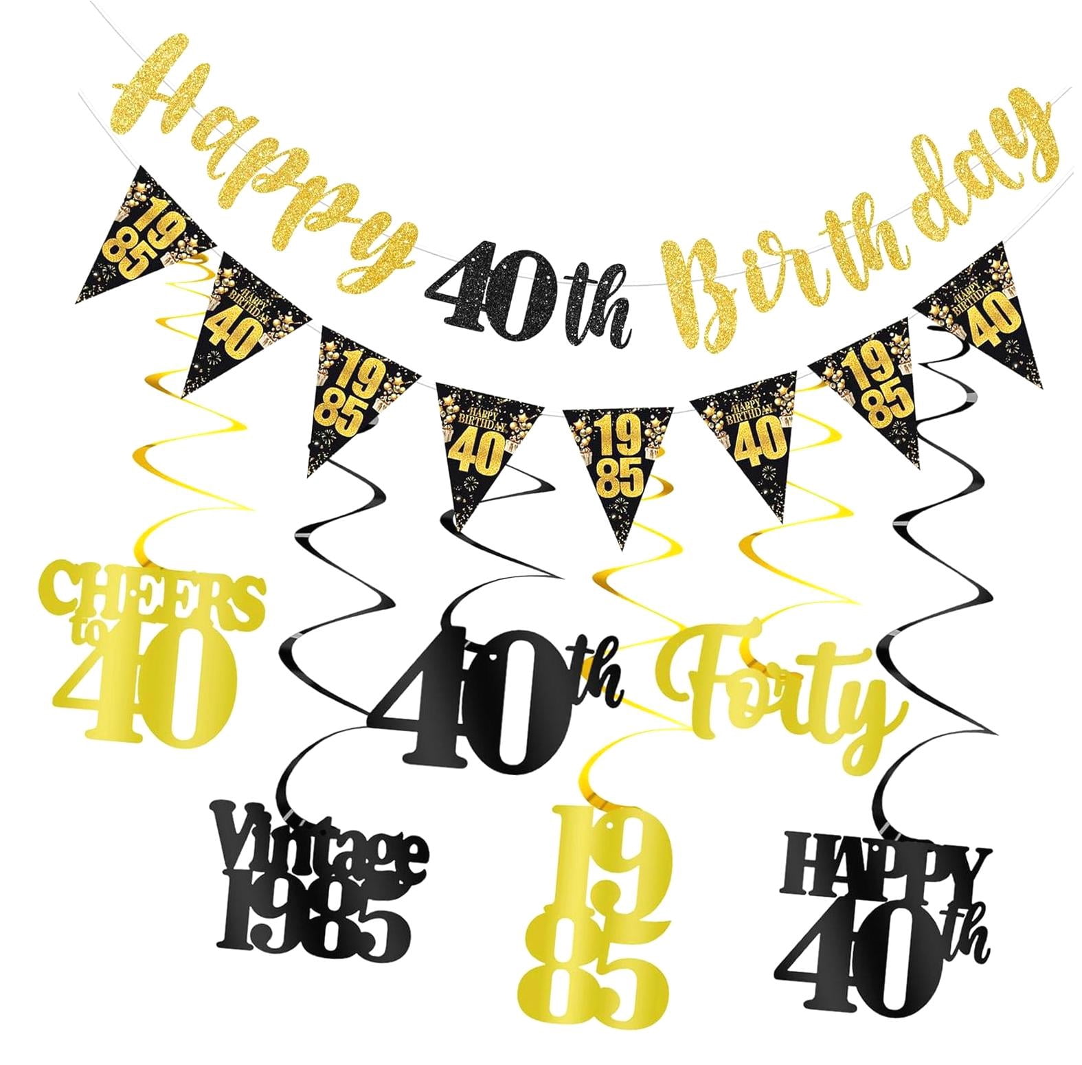 Dekoration Zum 40. Geburtstag – Schwarz/Gold Set Mit Banner, Ballons, Gästebuch & Schärpe