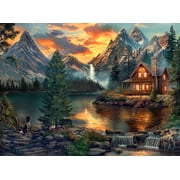 Prime Time Puzzles 1000 Piece Jigsaw Puzzle for Adults - Mountain Cabin by a Lake -  1000 Pieces - 20x27 inches