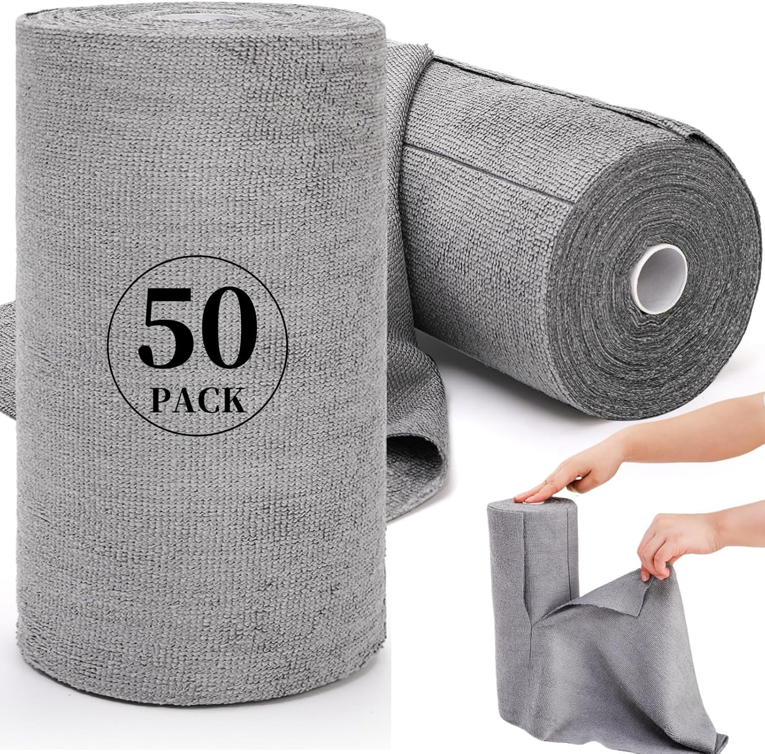 HYKE 50 Pack ber Cleaning Cloth Roll, 12 x 12 Inch Reusable Tear Away Towels, All-pose Absorbent Rags, Lint Free Dusting Cloth, Washable Shop Rags for Car, Bathroom, en, Window
