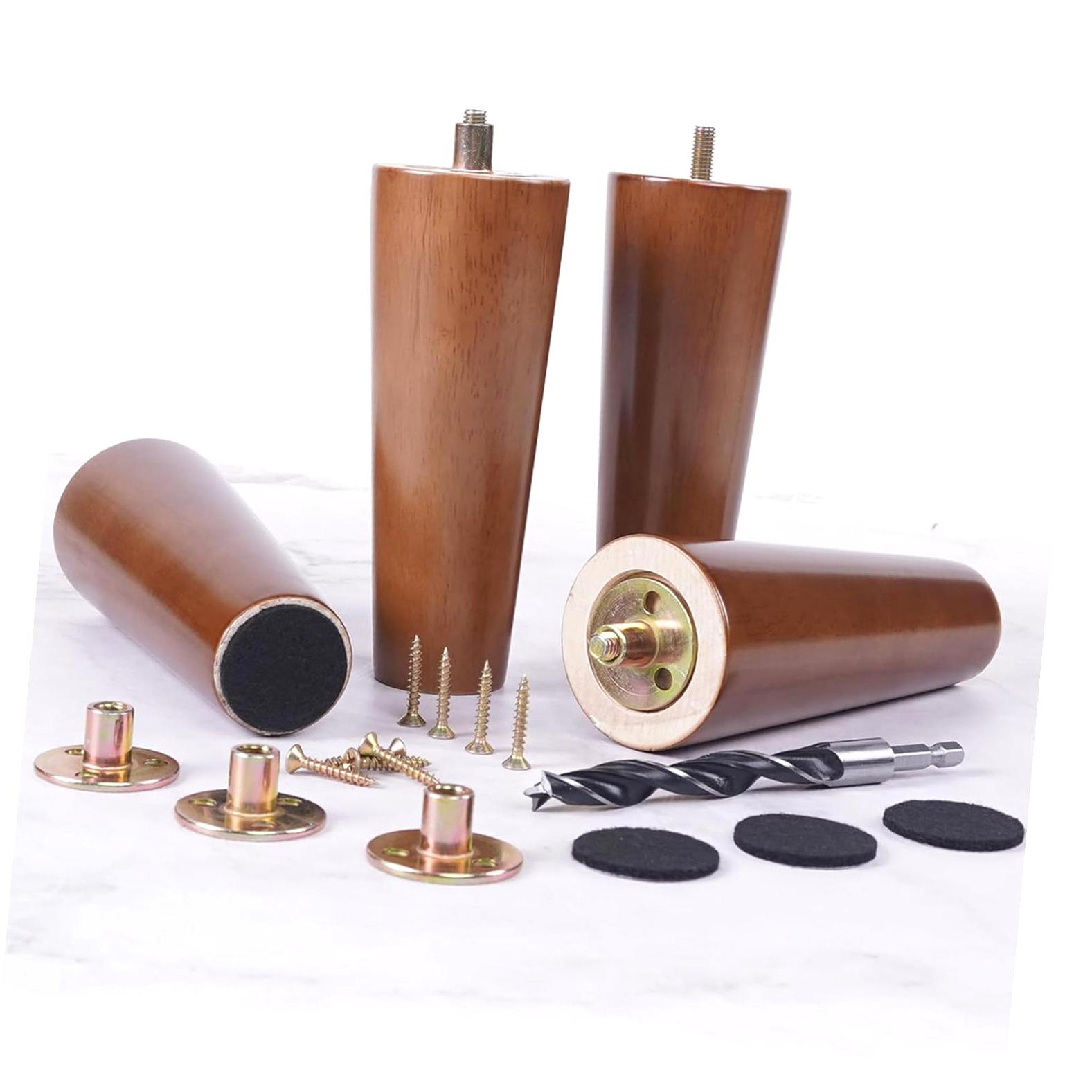 HYKE 6 Inch Solid Wood Furniture Legs Set of 4 - Round Replacement Feet ...