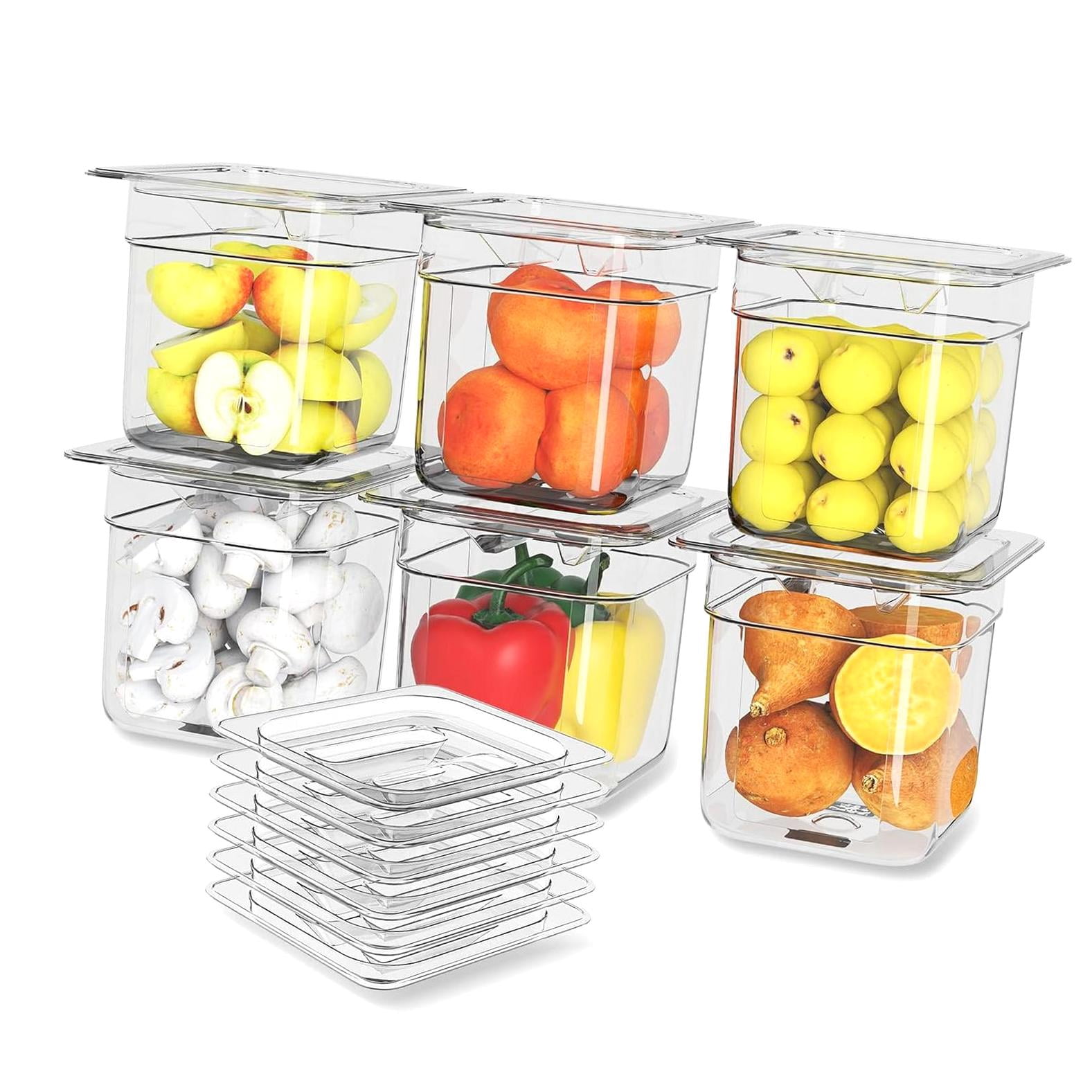 HYKE 6 Pack Plastic Food Pan with Lid 1/6 Size 6 Inch Deep Restaurant ...