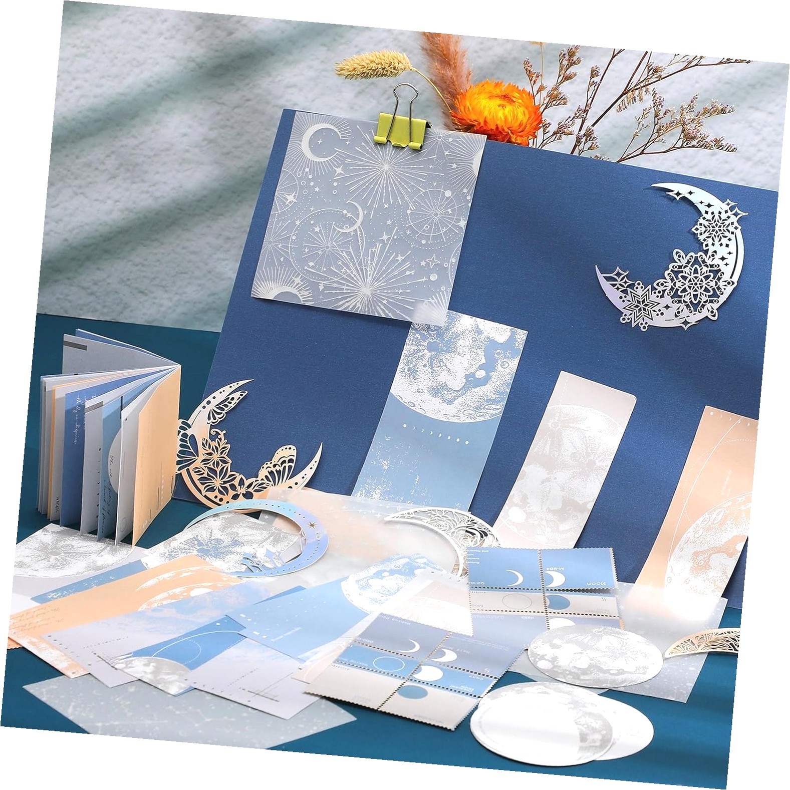 HYKE 63PCS Moon Embellishment Scrapbook Paper Pack for Journaling ...