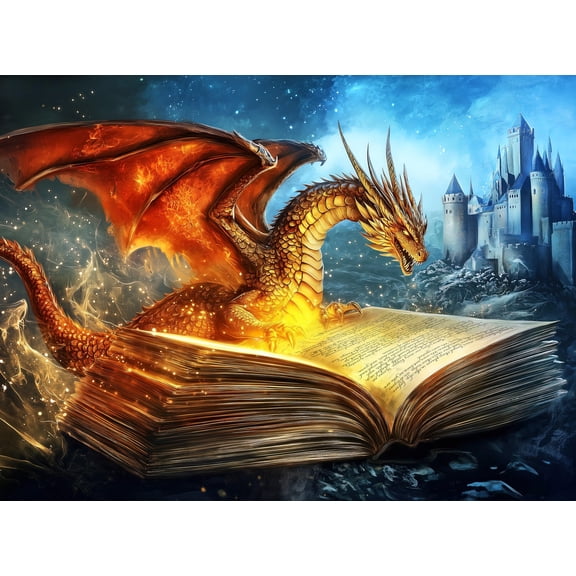1000 Piece Jigsaw Puzzle for Adults - Mythical Dragon Springs Out of The Pages of a Book - Challenging Puzzle - Fantasy Dragon with Castle - 1000 Piece Puzzle for Adults. 20x27 inches