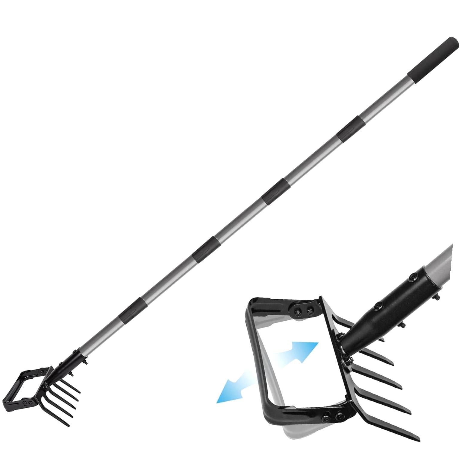 HYKE 82-Inch Stirrup Hoe and 5-Tine Rake, 2-in-1 Action Hoe for Weeding ...