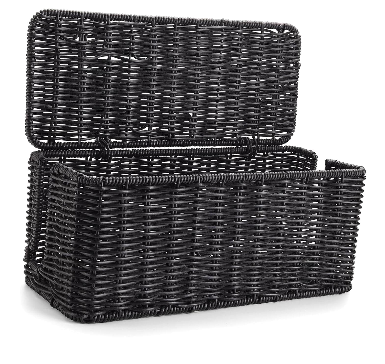 HYKE Cable Management Box in Black, Faux Rattan Cord Organizer ...