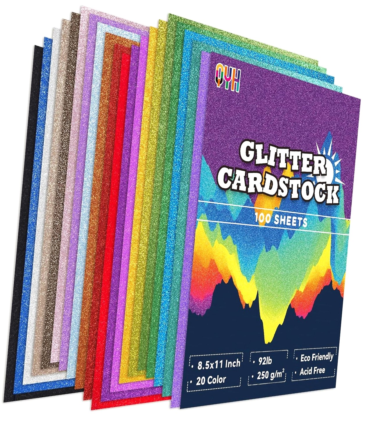 HYKE Glitter Cardstock 100 , Cardstock Paper 20 Assorted Colors, 250