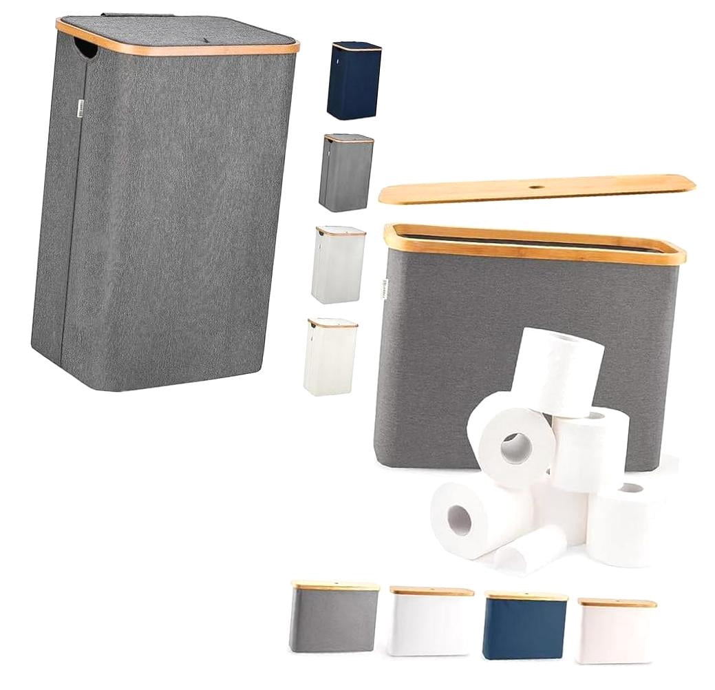 HYKE Grey Laundry Hamper with Lid - XL 100 L - Large Hampers for ...
