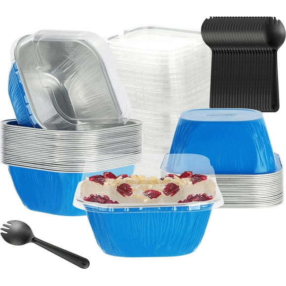 HYKE Individual Cake Pans with Lids, BAPAK 30PCS 7.8OZ Mini Aluminum Pans with Lids Mini Cake Pans with Lids Cupcake Liners with Lids Mini Cake Tins with Lids for ldren Party, Cerulean