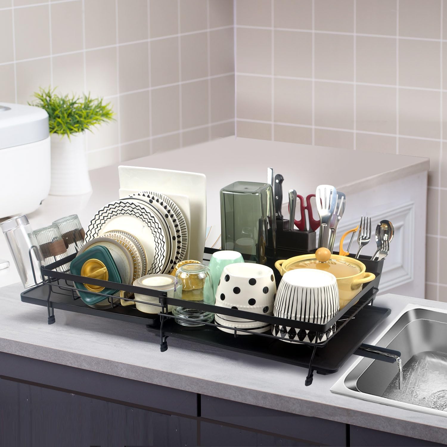 HYKE Large Extendable Dish Drying Rack,Multifunctional Dish Rack with ...