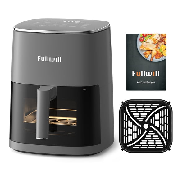 Fullwill 6QT Air Fryer with Viewing Window,12-in-1 Multi-Function Air Fry,Roast,Bake, Dehydrate, Fries,Nonstick and Dishwasher-Safe Basket,Family&friends Party,Max 400℉ Crisping 1700W,Gray