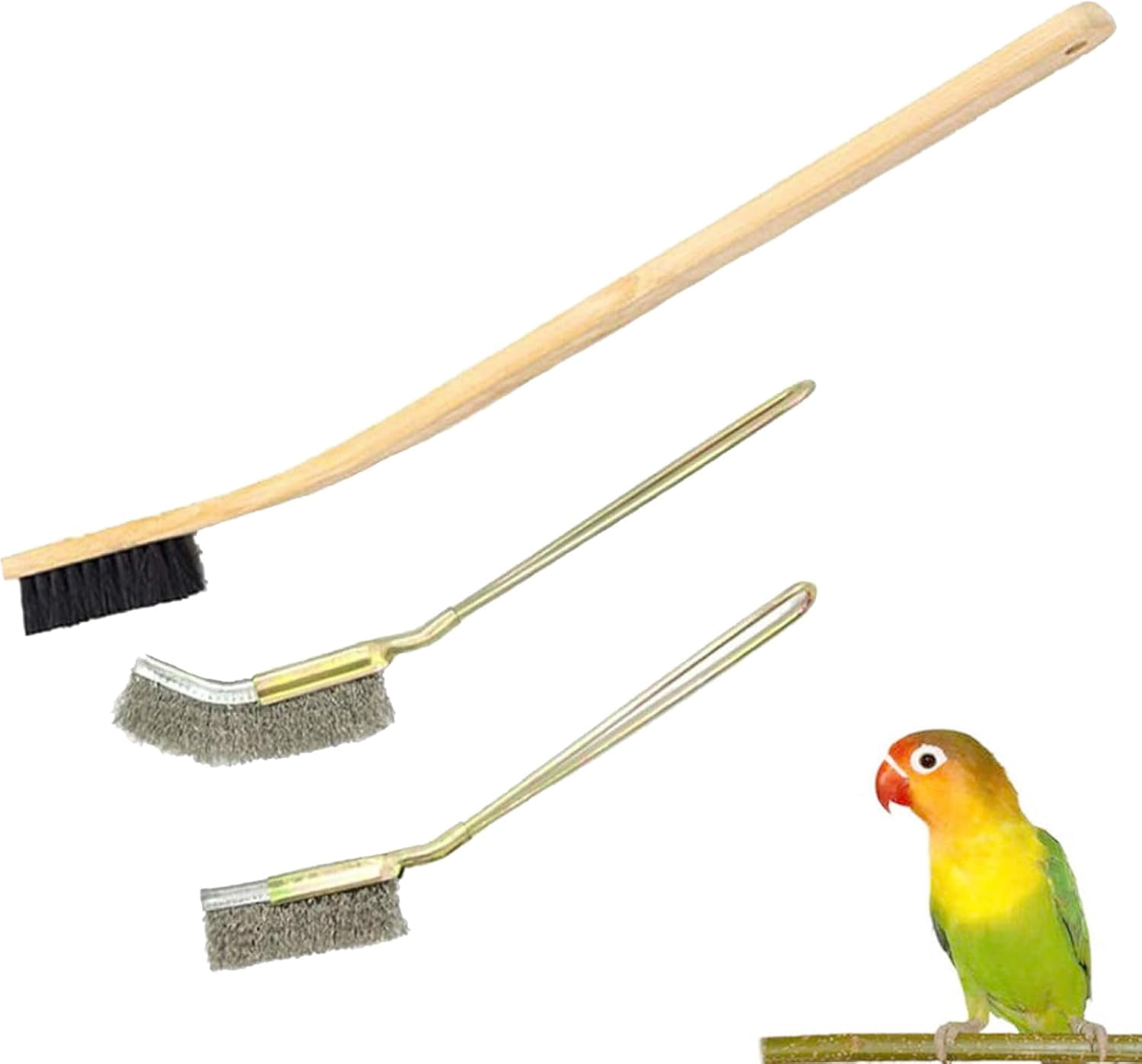 View of HYKE QBV 3 Pack Bird Cage Brush, Wooden & Stainless Steel Long Handle ...