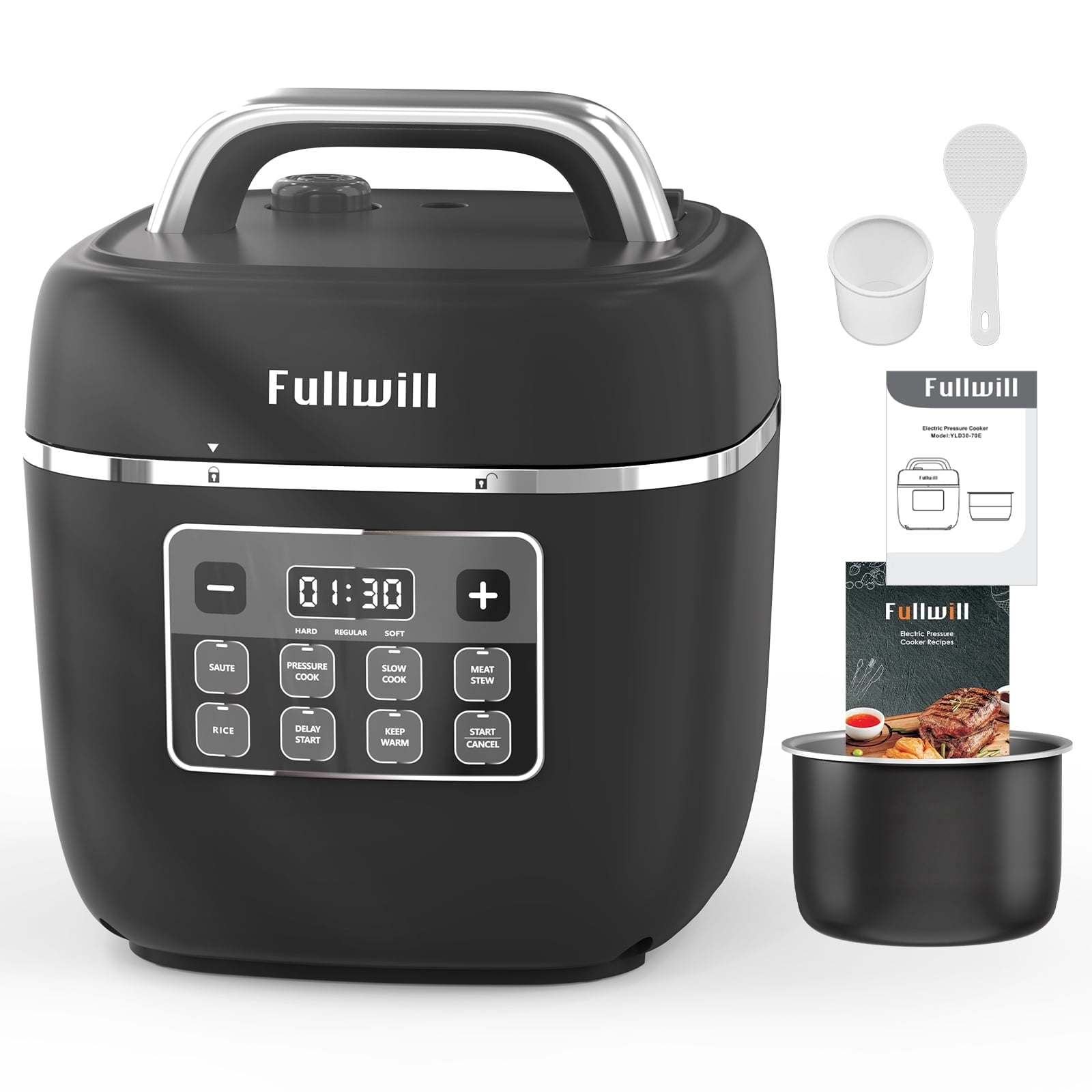 Fullwill Electric Pressure Cooker Lite, Slow Cooker, Rice, Sauté, Warmer, Olla de Presion Nonstick Pot 3 Quarts