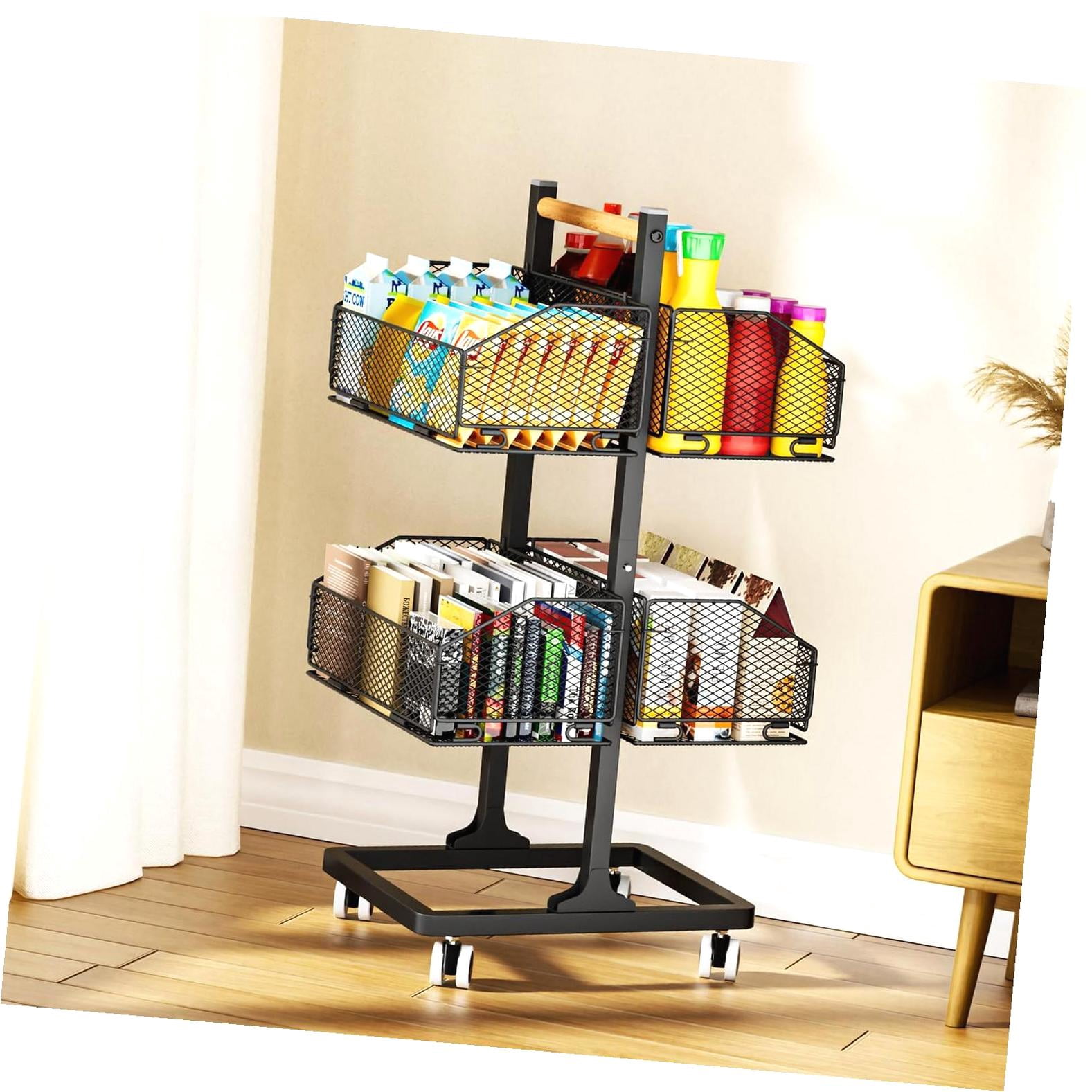 HYKE Rolling Pantry Storage cart, 4 Tier Snack Cart with Wheels, 2 ...