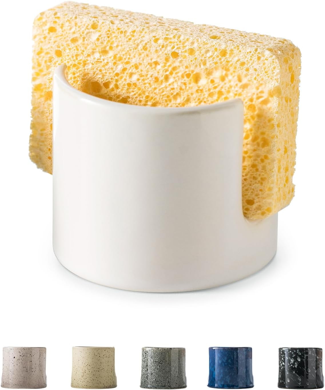 HYKE Sponge Holder for Kitchen Sink, Ceramic Dish Sponge Drying Caddy ...