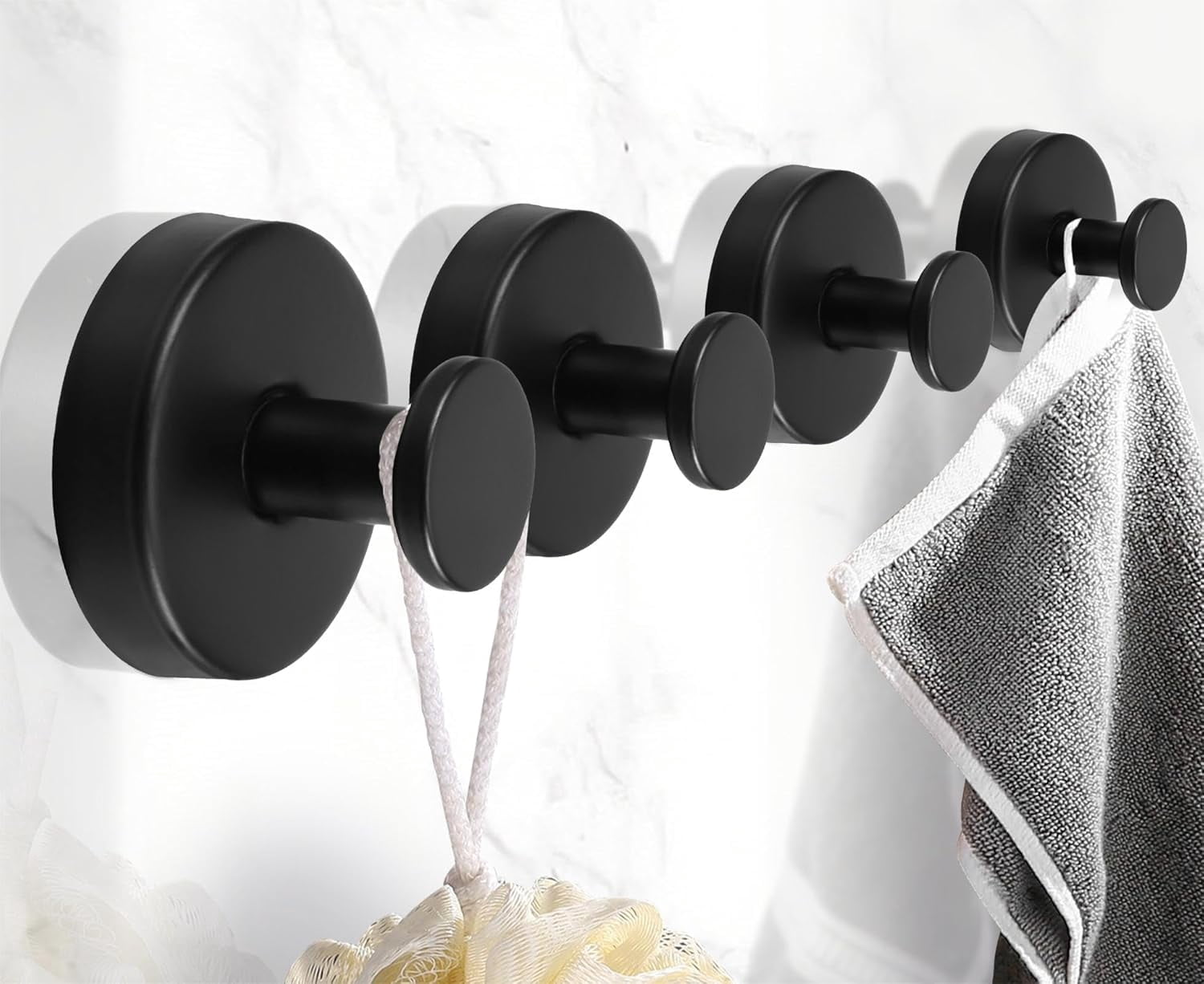 4-Pack Stainless Steel Suction Cup Hooks – Shower & Bathroom Towel Holders In Black