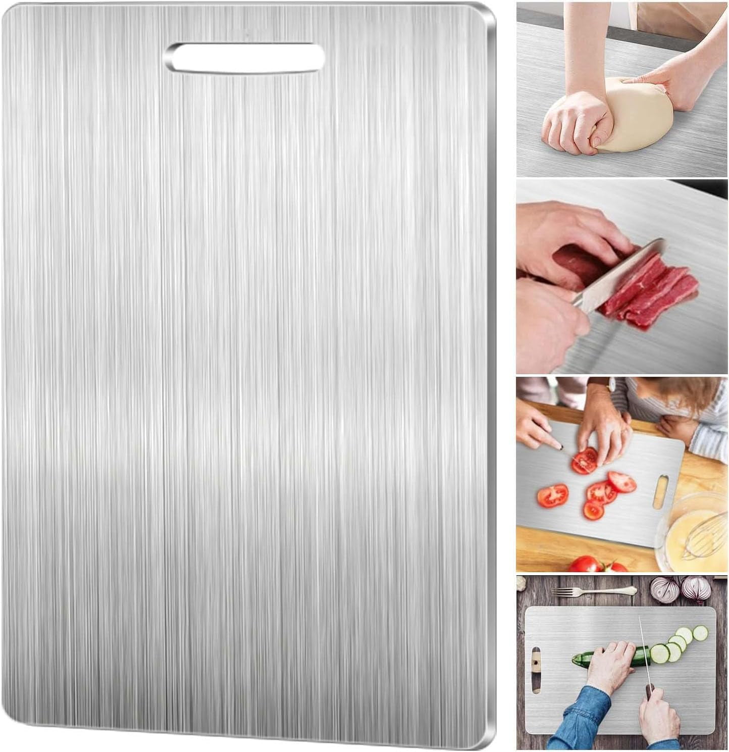 Titanium-Coated Stainless Steel Cutting Board – 15.5x11 Inch Large Chopping Board – Double-Sided, Food Grade, Easy Clean (Silver)