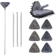 HYKE Wall Cleaner Mop with Squeegee, 3-in-1 Rotatable Triangle Cleaning Mop with 6 Replaent ber Chenille Pads, Ceiling and Baseboard Cleaner Tool Duster for Multiple Surface Floors Window