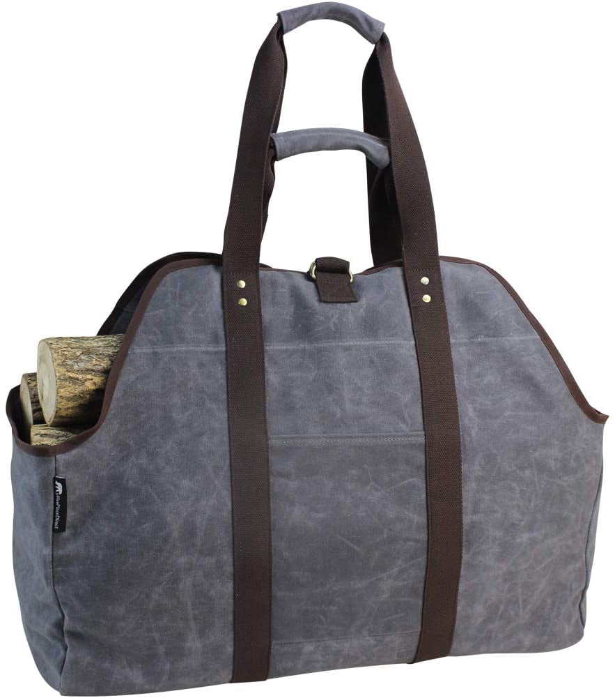 Waxed Canvas Firewood Log Carrier, Large Log Tote Bag For Firewood, Heavy Duty Firewood Tote Bag, Water Resistant Wood Carrying Bag For Outdoor