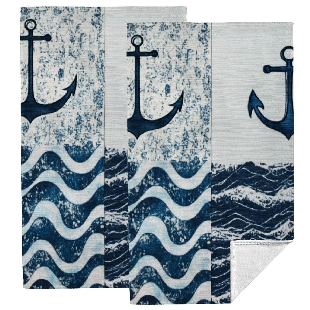 HYKY Anchor Waves Ocean Soft Bath Towel Absorbent Hand Towels 27.5*16in