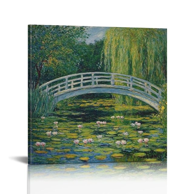 HYKY Bridge Water Lilies Willow Tree Canvas Wall Art Ready to Hang for