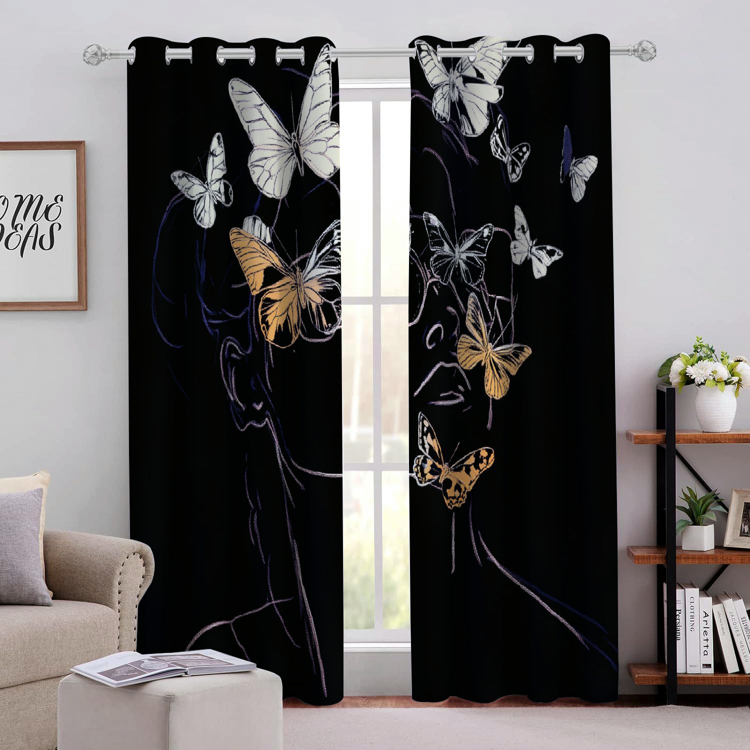 HYKY Butterflies Perforated Blackout Curtains 2Pack, Light Blocking