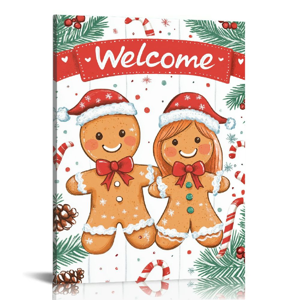 HYKY Christmas Cute Gingerbread Man6 Canvas Wall Decor for Bathroom