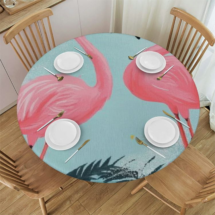 HYKY Flamingos Leaves Round Tablecloth 100 Polyester Fiber Table Cloth