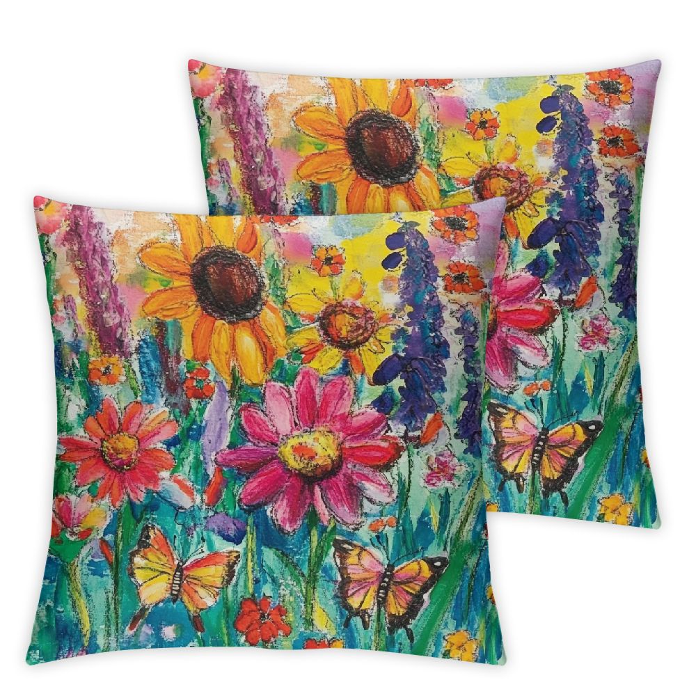 HYKY Flowers Butterflies Summer Vibrancy Short Plush Throw Pillow Cover