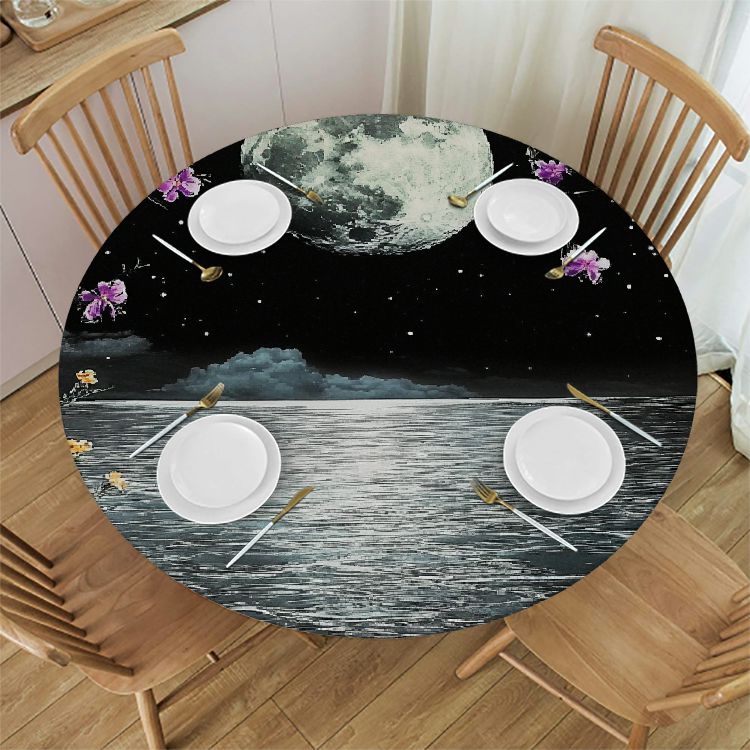 HYKY Flowers Moon Water Round Tablecloth 100 Polyester Fiber