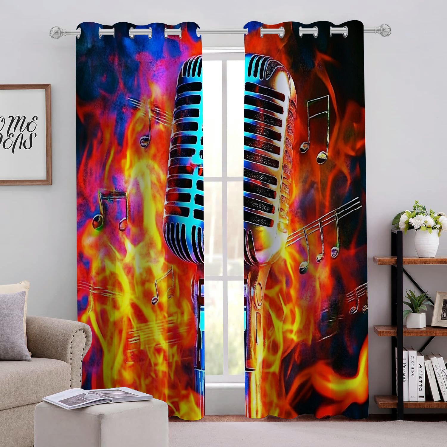 HYKY Music Notes Fire Perforated Blackout Curtains 2Pack Light