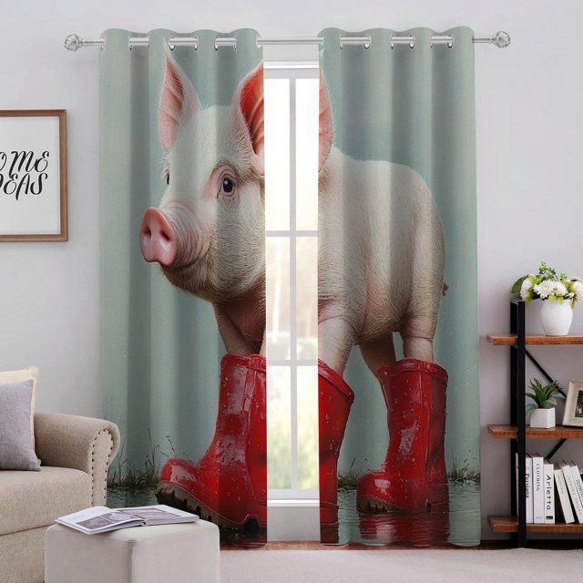HYKY Pig Boots Water Perforated Blackout Curtains 2Pack Light Blocking
