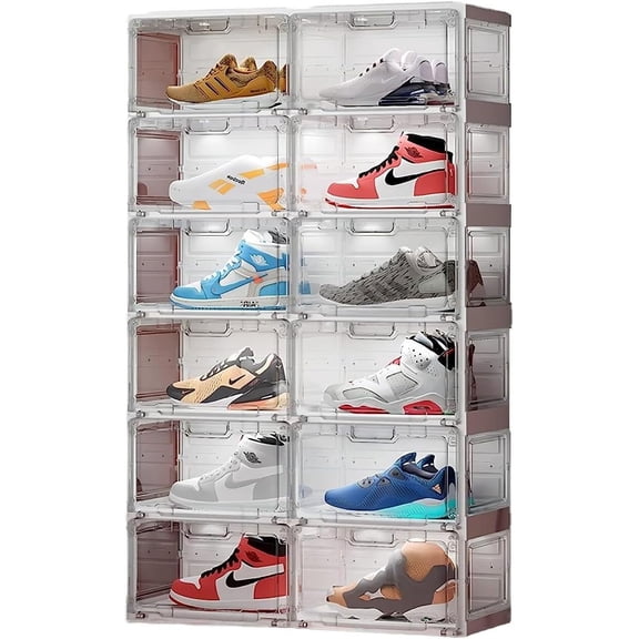 HYLA Shoe Box Basketball Shoe Storage Organizer, LED Transparent Plastic Stackable Side Drop Front Display Foldable Sneaker Containers Bins…