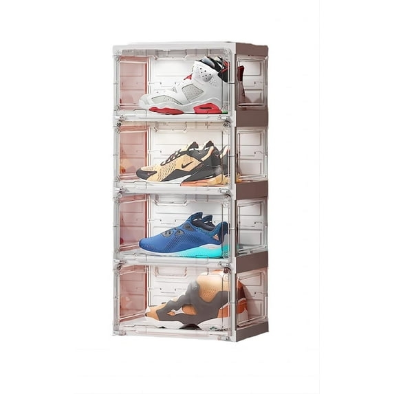 HYLA Shoe Box Basketball Shoe Storage Organizer, LED Transparent Plastic Stackable Side Drop Front Display Foldable Sneaker Containers Bins