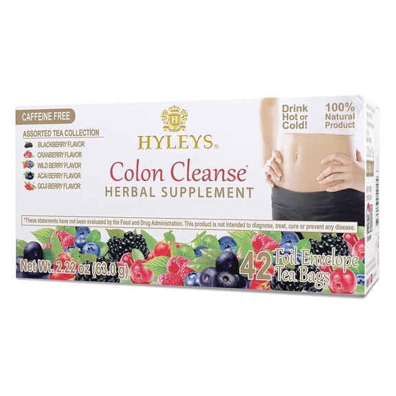 Hyleys Colon Cleanse Tea Herbal- Caffeine Free Digestive Tea Bags - Assorted Flavors - 42 Tea Bags (1 Pack)