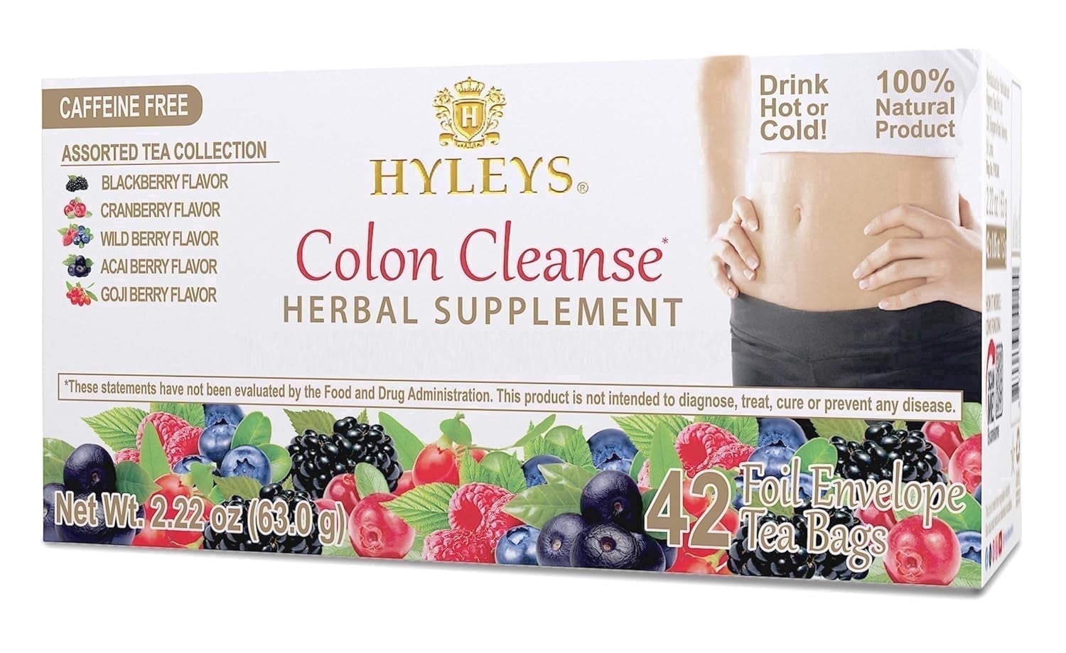 Hyleys Colon Cleanse Tea Herbal- Caffeine Free Digestive Tea Bags - Assorted Flavors - 42 Tea Bags (1 Pack)