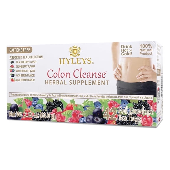 Hyleys Colon Cleanse Tea Herbal- Caffeine Free Digestive Tea Bags - Assorted Flavors - 42 Tea Bags (1 Pack)