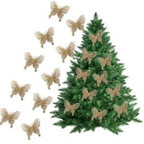 HYLLai 10-Pack Sparkling Butterfly Ornaments for Christmas Tree and Gift Box Decor, Glitter Holiday Accents, Gold