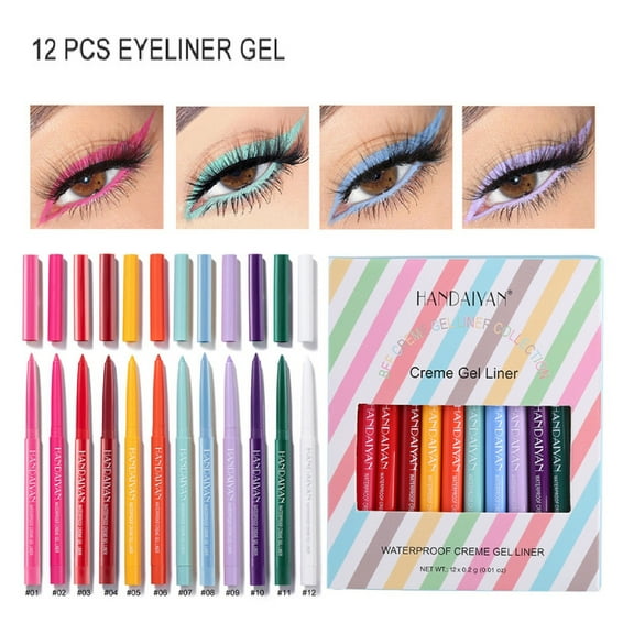 HYLLai 12 PCS Colored Eyeliners Pencil Set-drying And Difficult To Smu-dge Gel Eyeliner