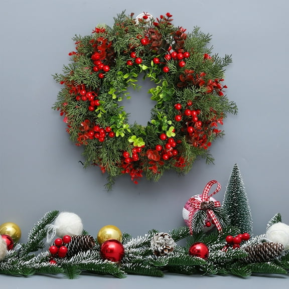 HYLLai 15.7Inch Christmas Wreath with Realistic Greenery, Plastic Decorative Hoop for Door, Wall, or Window Display in Home, Hotel, or Mall Settings