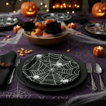 HYLLai 16 Pcs Halloween Paper Plates 7Inch, Spiderweb Design Disposable Dinnerware for Spooky Party Decor and Supplies