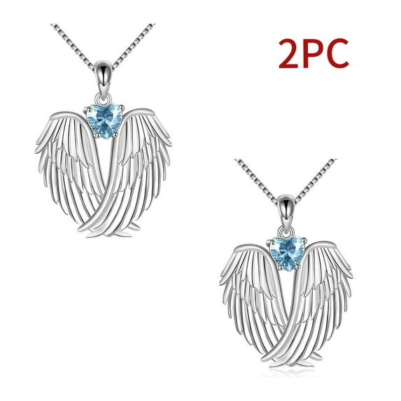 HYLLai 2 PCS Angel Wings Necklace Set Jewelry-Guardian Angel Wings Pendant Birthstone Necklace Christmas Jewelry Valentine's Day Anniversary Gift for Women (Blue;Blue)