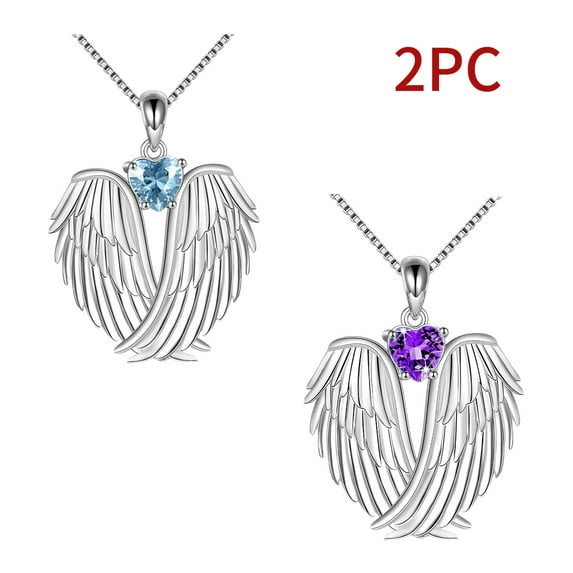 HYLLai 2 PCS Angel Wings Necklace Set Jewelry-Guardian Angel Wings Pendant Birthstone Necklace Christmas Jewelry Valentine's Day Anniversary Gift for Women (Blue;Purple)