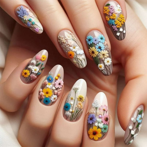 HYLLai 24PCS Colorful Daisy Nail Art Stickers, Floral Nail Decals, Easy-to-Apply & Long-Lasting Designs for Manicures